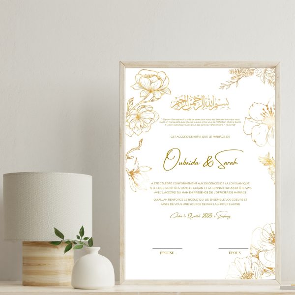 Certificat mariage - Doré chic